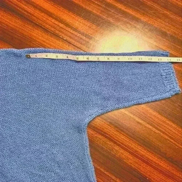 Eloquii Blue Crochet Knit V-neck 3/4 Sleeve Cotton Blend Sweater Size 18/20 EUC - Picture 10 of 11